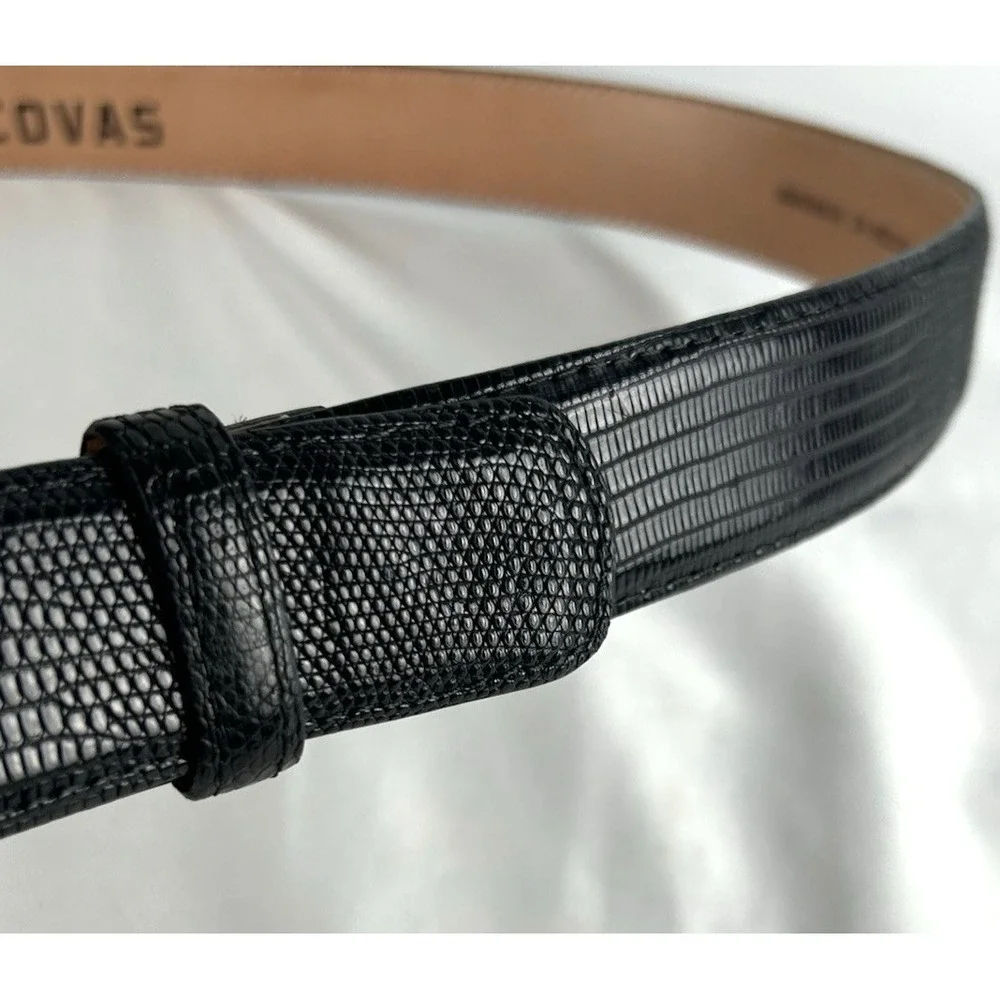 Tecovas Black Genuine Lizard Leather Belt Mens Size 40 Silver Tone Buckle Mexico